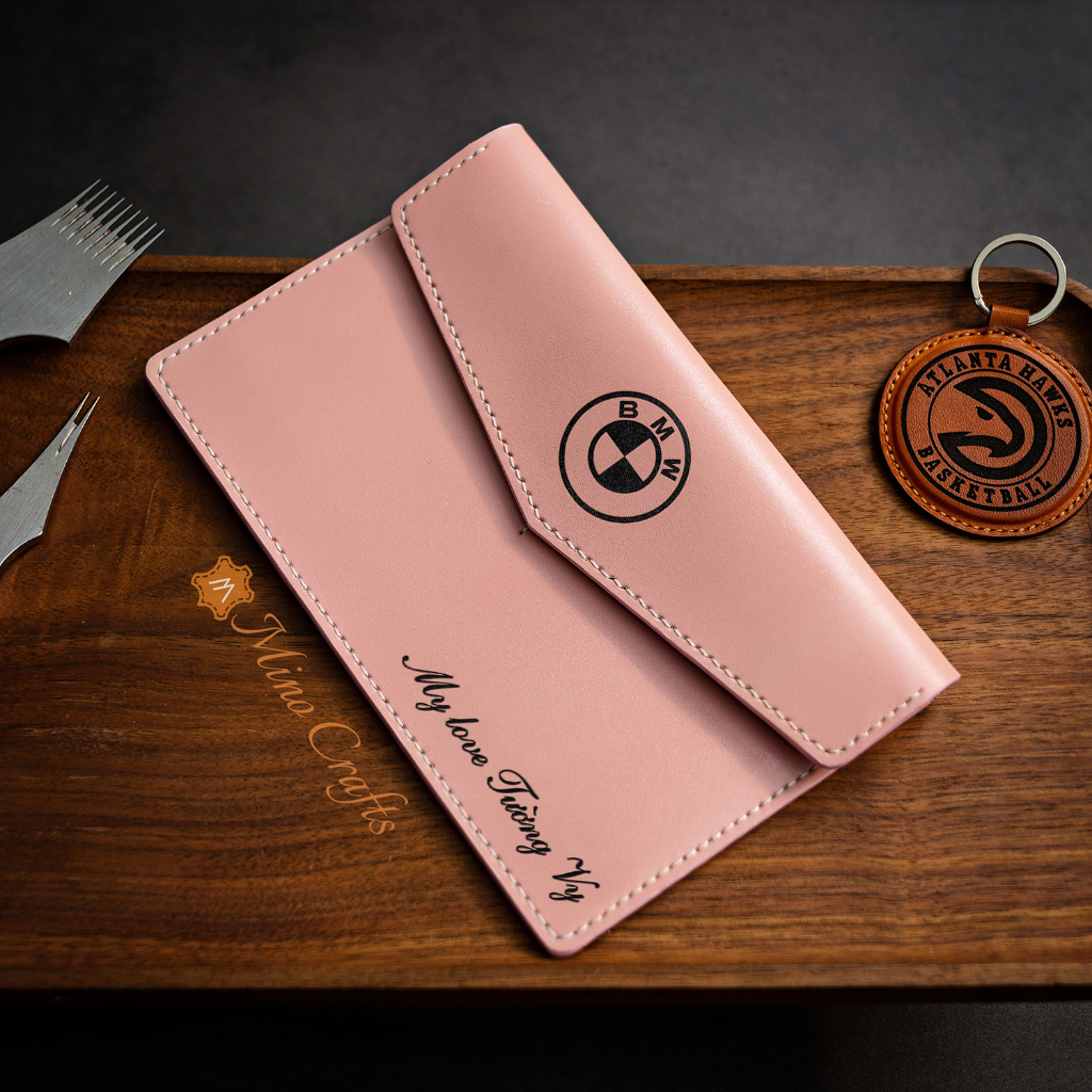 Ví Đựng Đăng Kiểm xe oto Handmade da thật - Khắc logo xe BMW - Khắc tên theo yêu cầu