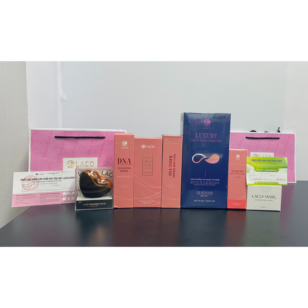 Combo Chăm Sóc Da Cao Cấp LACO (Máy Rửa Mặt Laco Luxury + Trọn bộ Dưỡng Da + Kem Dưỡng Ngày Đêm) 7 món | Linh Spa