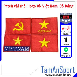 Tấm vải thêu logo cờ việt nam/cờ đảng -hình thêu cờ tổ quốc - tâm an sports