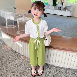(8-20kg )Bộ quần áo bé gái đũi XANH vạt bèo cao cấp cho bé gái