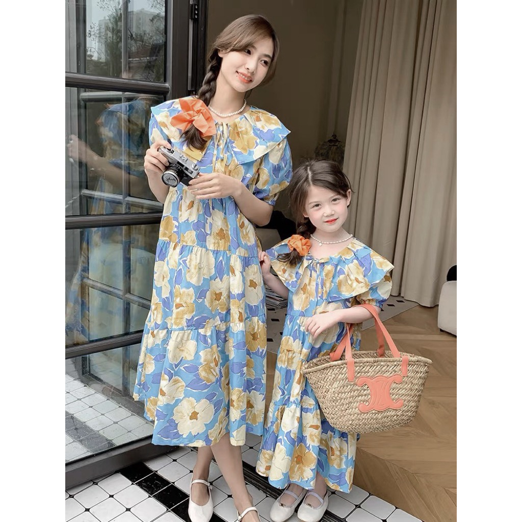 Set váy áo mẹ và bé Cổ bẻ dáng babydol xinh dễ thương (10-70kg) - VMB02