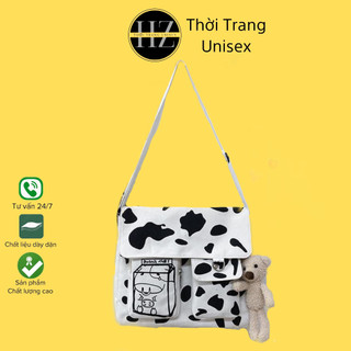 Túi đeo chéo dành cho nam nữ phog cách Hàn Quốc in hình con bò sữa siêu dễ thương