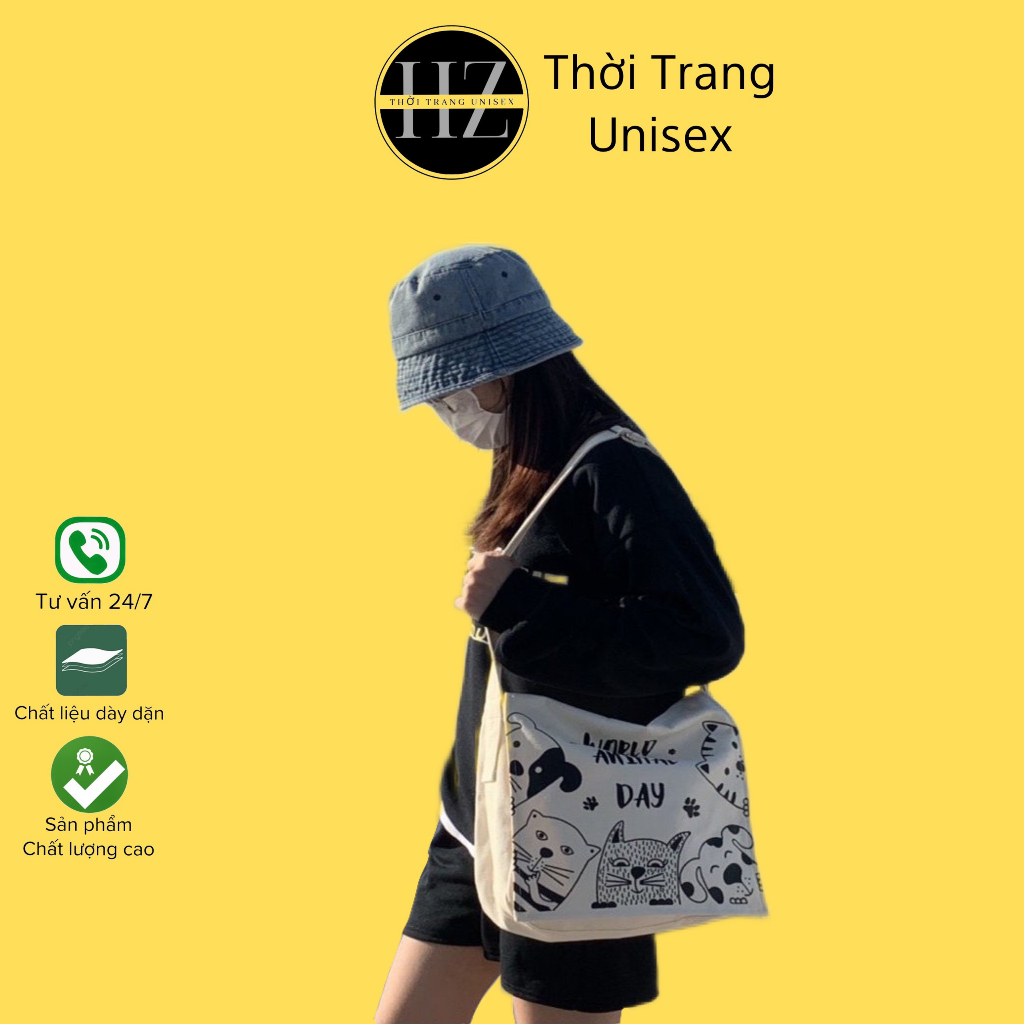 Túi đeo chéo vải canvas đựng đồ, vừa sách vở đi học hàng chất lượng phong cách Uzzang Unisex