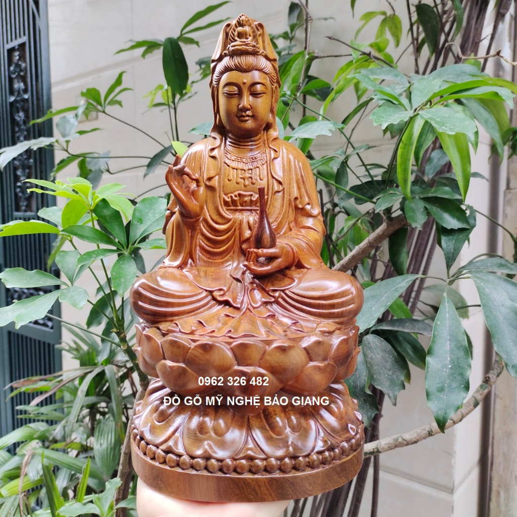 Tượng phật bà quan âm gỗ bách thơm (cao 30 ngang 15 sâu 15 cm)