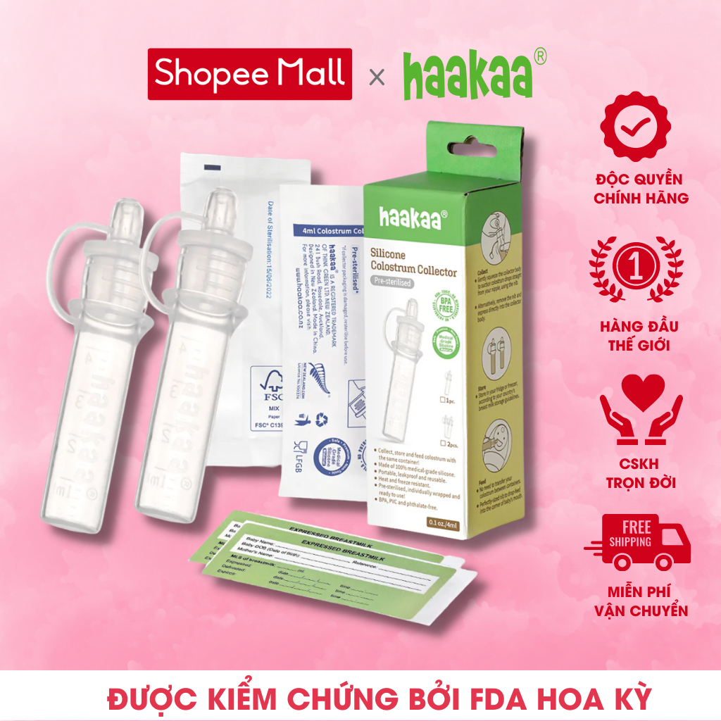 Cốc hứng sữa non Haakaa cho bé, Chất liệu 100% silicone cao cấp, Dung tích 4ml