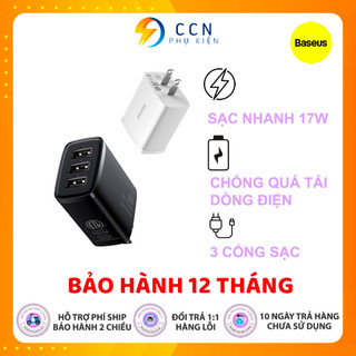 Củ sạc nhanh 3 cổng Baseus Compact Quick Charger 17W sạc nhanh cho nhiều máy một lúc