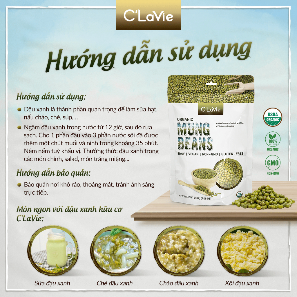 Hạt đậu xanh thuần chủng hữu cơ C'LaVie 200g