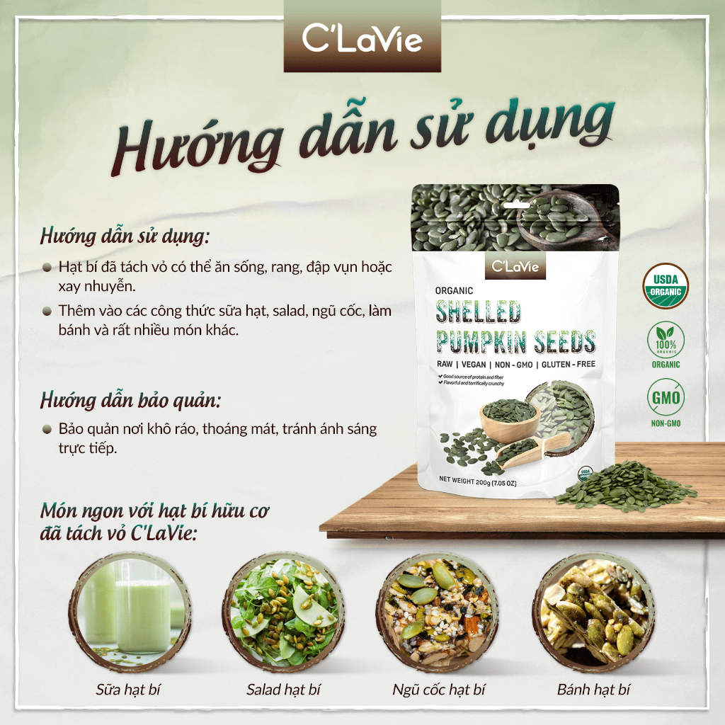 Nhân hạt bí xanh hữu cơ C'LaVie 200g