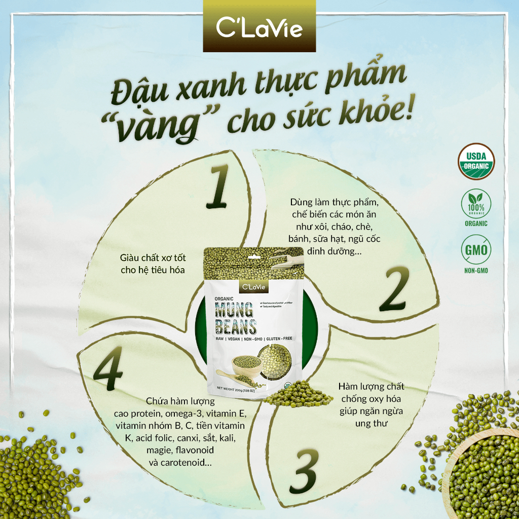 Hạt đậu xanh thuần chủng hữu cơ C'LaVie 200g