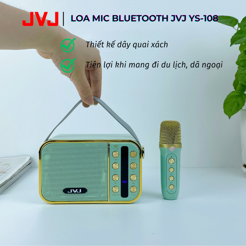 Loa bluetooth karaoke JVJ YS-108 1 mic Không dây, công suất 10W - Loa bluetooth karaoke YS 108 mini - Bảo hành chính hãn