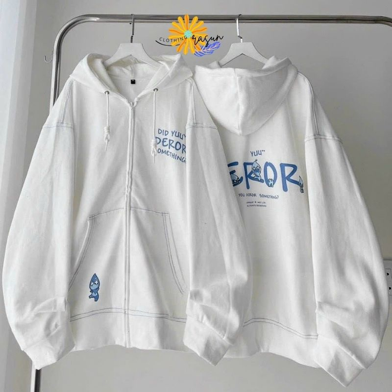 Hoodie Zip, Áo Khoác Nỉ Khóa Kéo In Chữ DEROR Nỉ Bông Form Rộng nam nữ mặc đẹp UNISEX Rasun