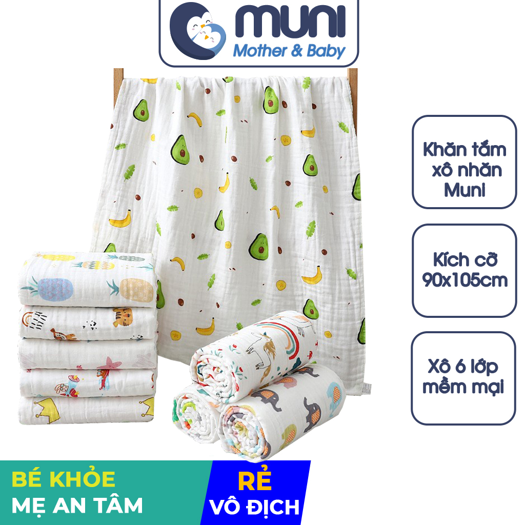 Khăn Tắm Xô Nhăn 6 Lớp Cho Bé Muni