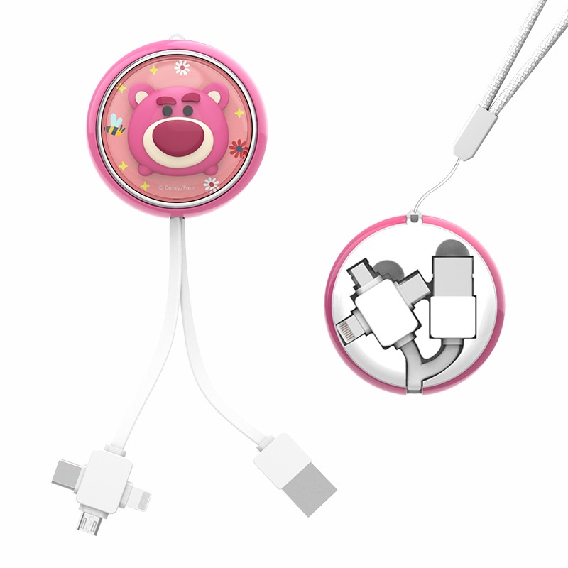 Disney Mickey Mouse Gấu Dâu Tây Lotso 3 Trong 1 Dây Cáp Sạc Nhanh 3 đầu Micro USB Type C Sạc Nhanh Cáp