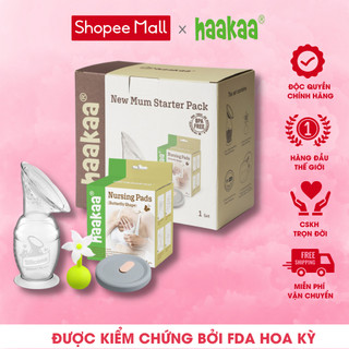Combo Cốc hứng sữa Gen.2 150ml, hoa chặn trắng, nắp đậy, miếng lót thấm sữa Haakaa