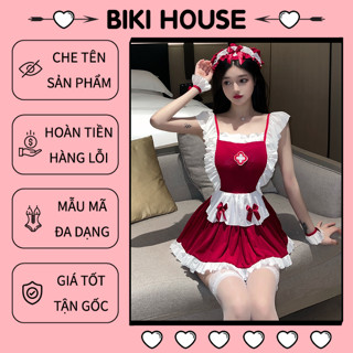  Đồ cosplay y tá sexy anime hở lưng gợi cảm váy ngủ xòe nữ hầu gái dễ thương kèm phụ kiện đỏ đô cao cấp BIKI HOUSE N759 