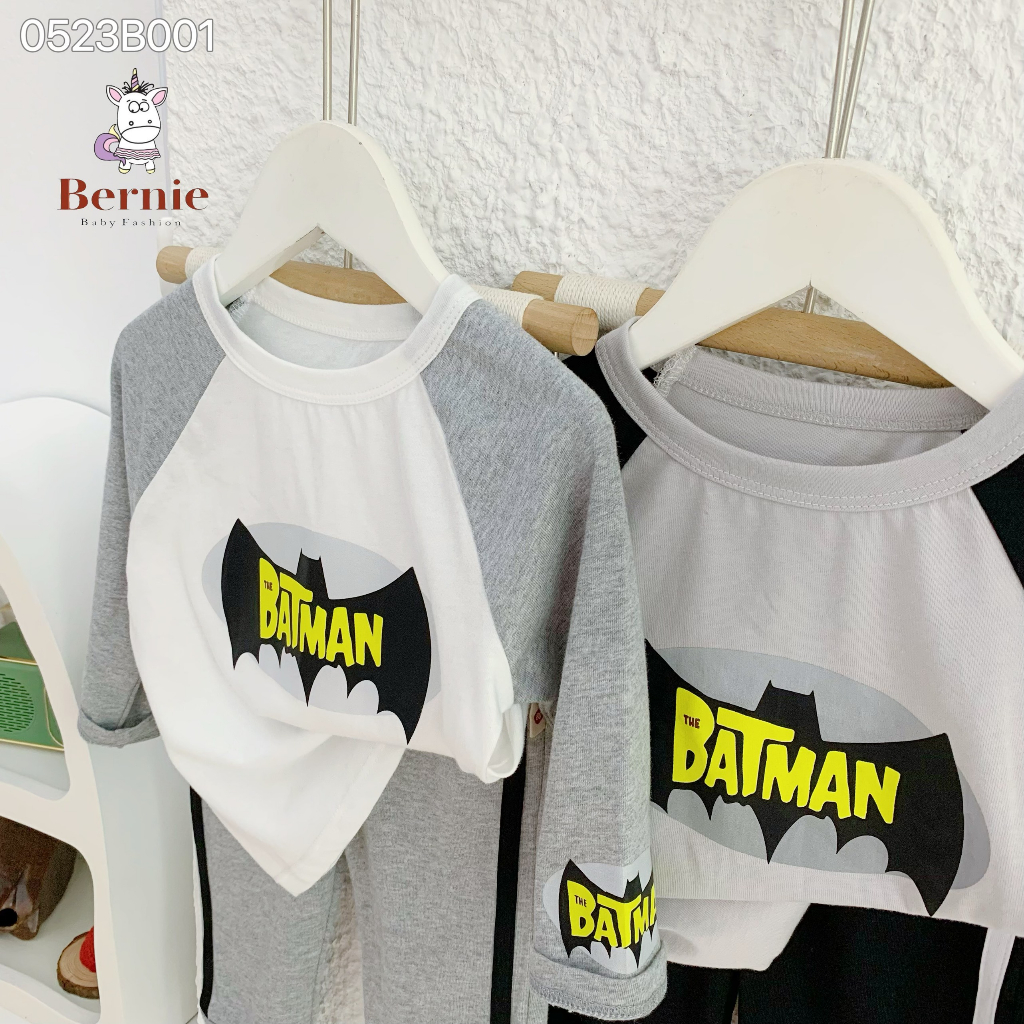 Bộ thun thu đông dài tay bé trai hoạ tiết siêu nhân, bộ cotton tay dài Bernie