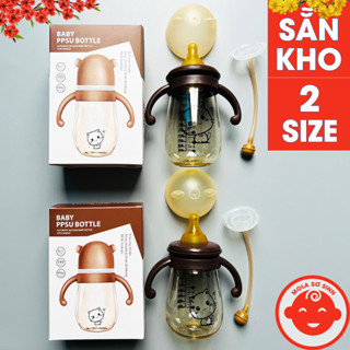  Bình sữa hình mèo PPSU cổ rộng chống sặc dung tích 240 300ml kèm tay cầm van chống sặc 