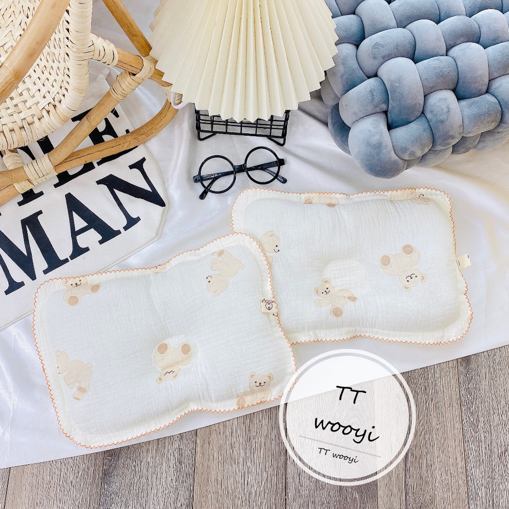 Gối bông MUSLIN BO VIỀN CAO CẤP cho bé sơ sinh GX7