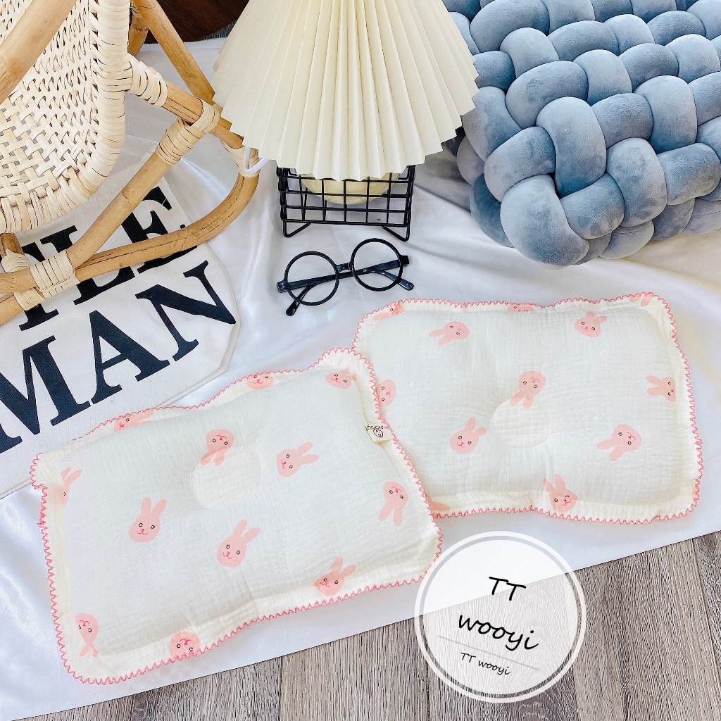 Gối bông MUSLIN BO VIỀN CAO CẤP cho bé sơ sinh GX7