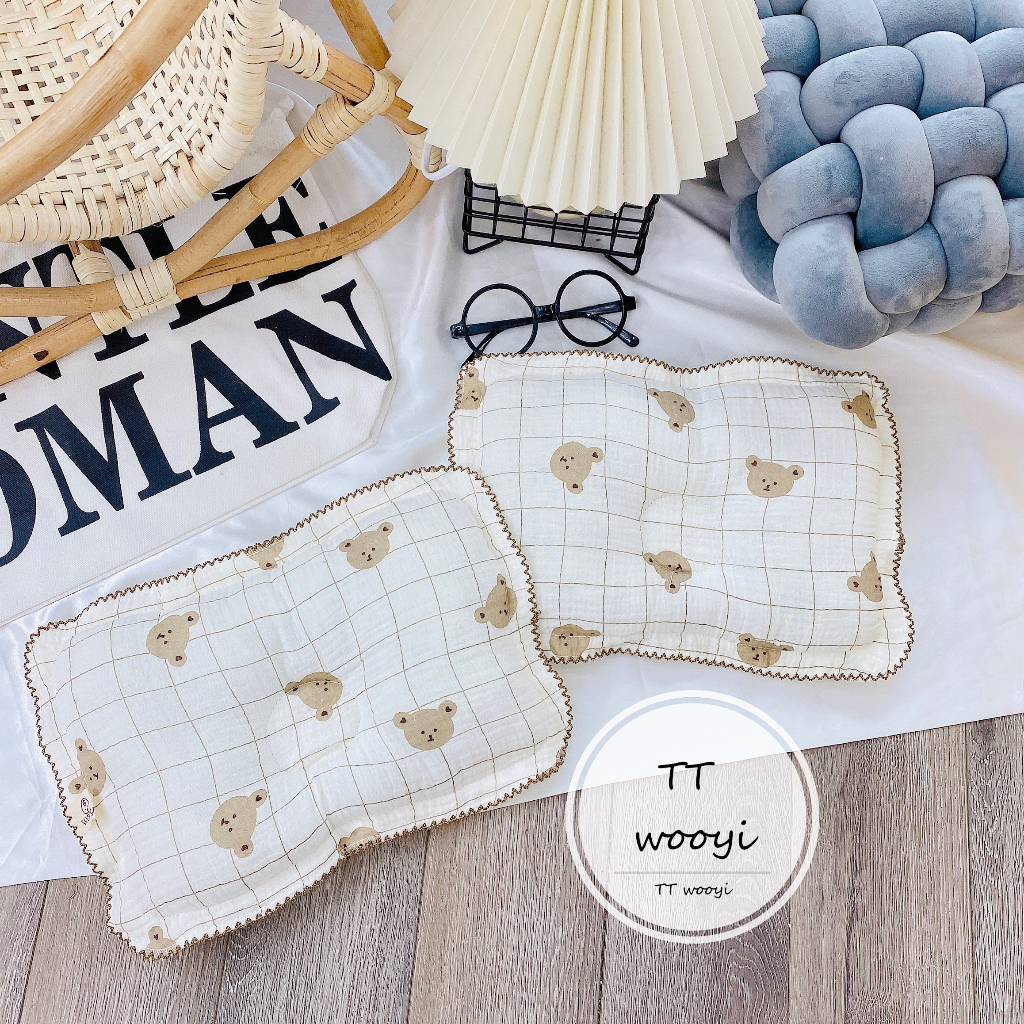 Gối bông MUSLIN BO VIỀN CAO CẤP cho bé sơ sinh GX7