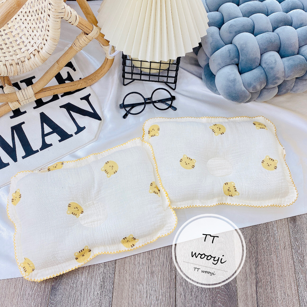 Gối bông MUSLIN BO VIỀN CAO CẤP cho bé sơ sinh GX7