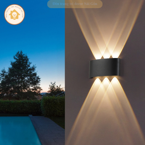 Đèn hắt tường 2 đầu 6 tia 8 tia gắn tường chiếu sáng cho cầu thang ban công ngoài trời hiện đại