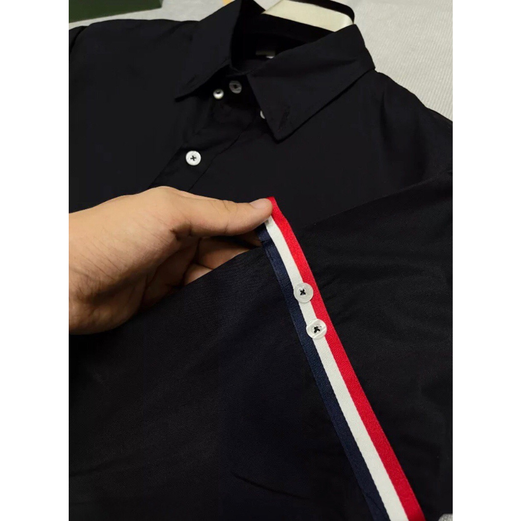 Áo sơ mi nam dài tay phối tay chất lụa không nhăn màu đen cực chất