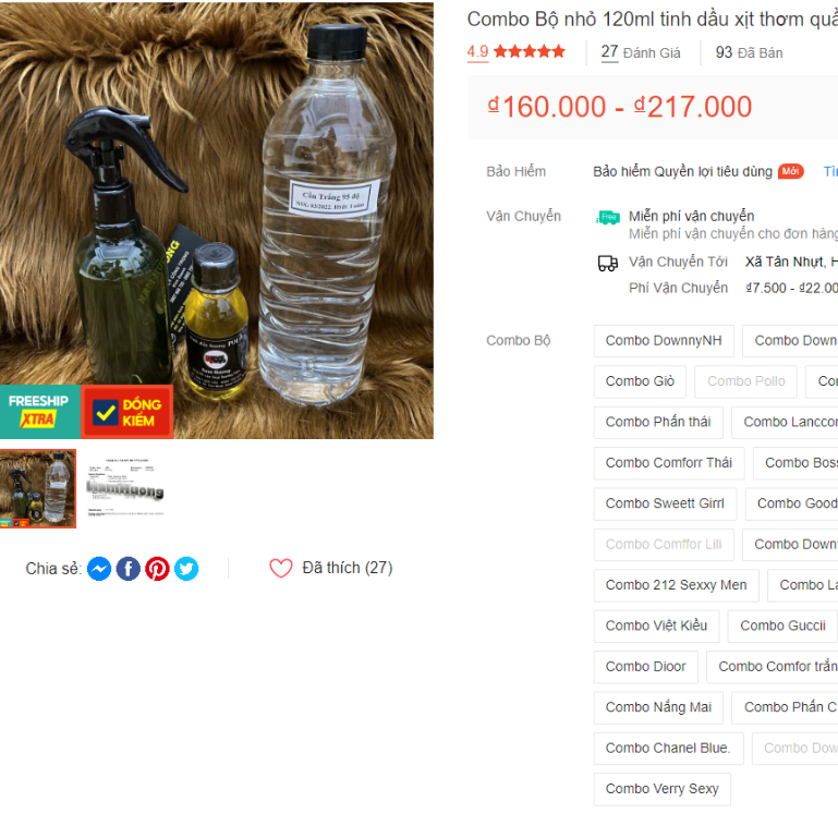 Bộ 120ml hương nước xịt thơm