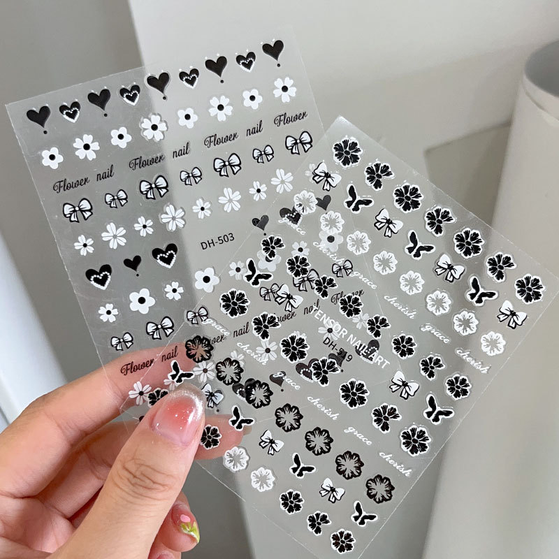Sticker nail, miếng dán móng tay hình mèo, hình nơ, trái tim, bông hoa