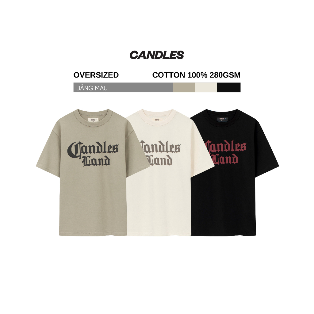 Áo thun nam nữ oversize CANDLESLAND GOTHIC LOGO T-SHIRT chất liệu cotton 100% 280gsm in logo chính hãng