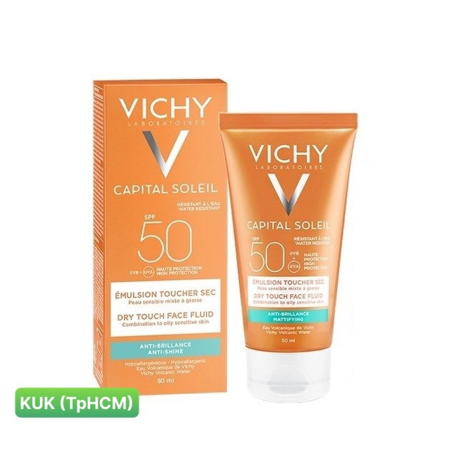 Kem Chống Nắng Vichy Ideal Capital Soleil Dry Touch Face Fluid SPF50 UVA + UVB không gây nhờn rít 50ml