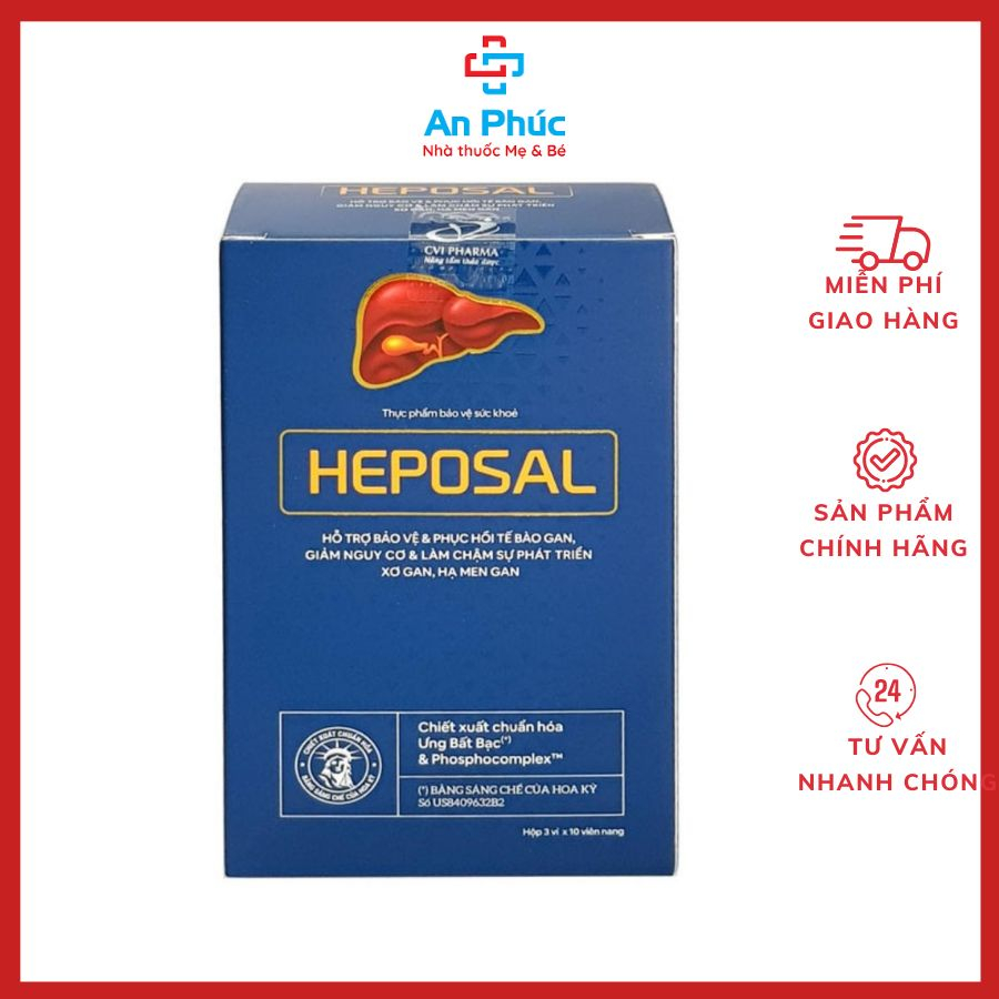 Viên Giải Độc Gan Heposal , Giúp Bổ Gan, Thải Độc Gan, Silymarin -Tăng Cường Chức Năng Phục Hồi tế bào Gan Hộp 30 Viên