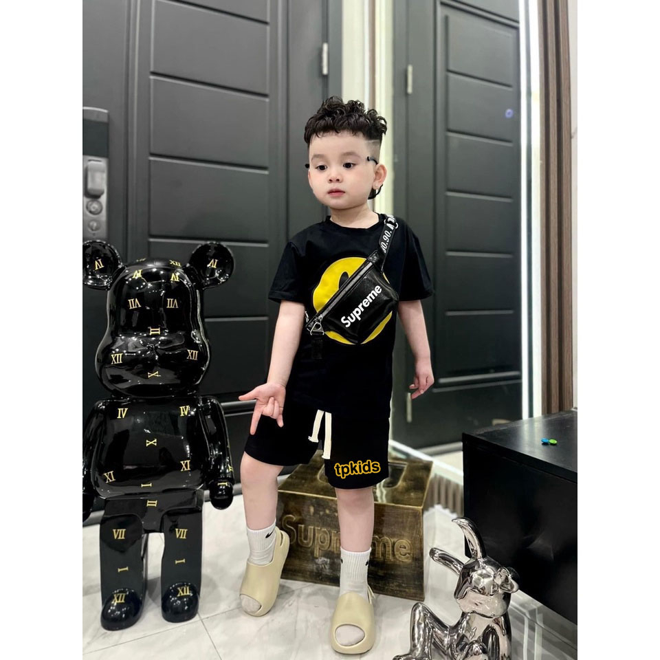 Bộ quần áo thun mặt cười, áo thun quần short unisex, TP Kids