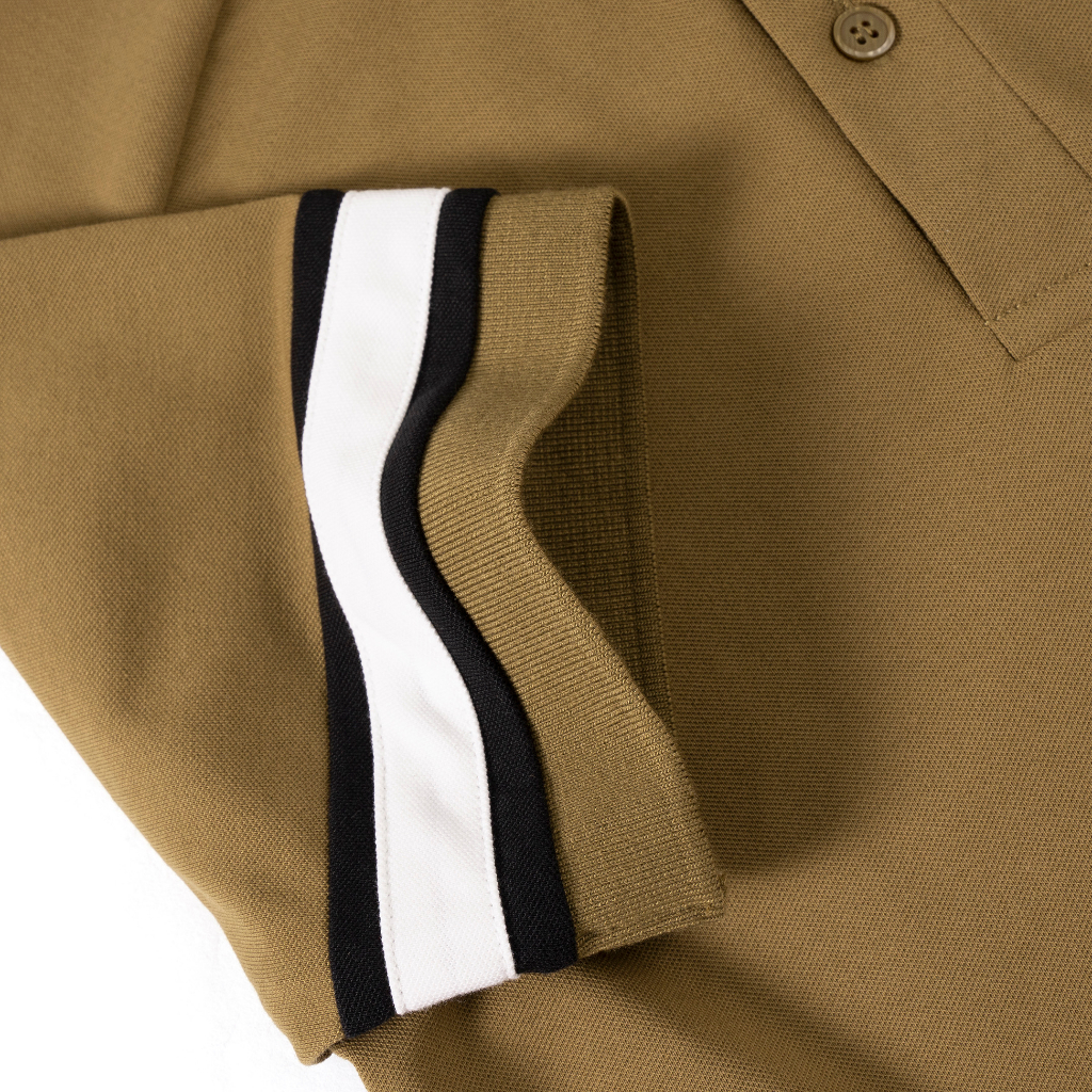 Áo Polo nam LEEVUS FREND tông nâu, phối tay, vải CVC cá sấu, form regular APL305