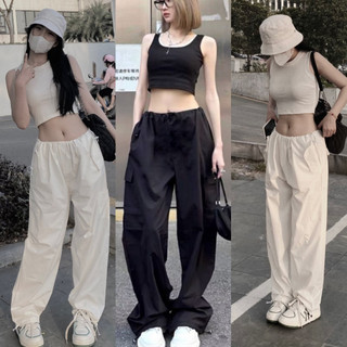 Quần kaki nữ túi hôp rút eo ống rộng, quần jogger bo rút gấu ma209