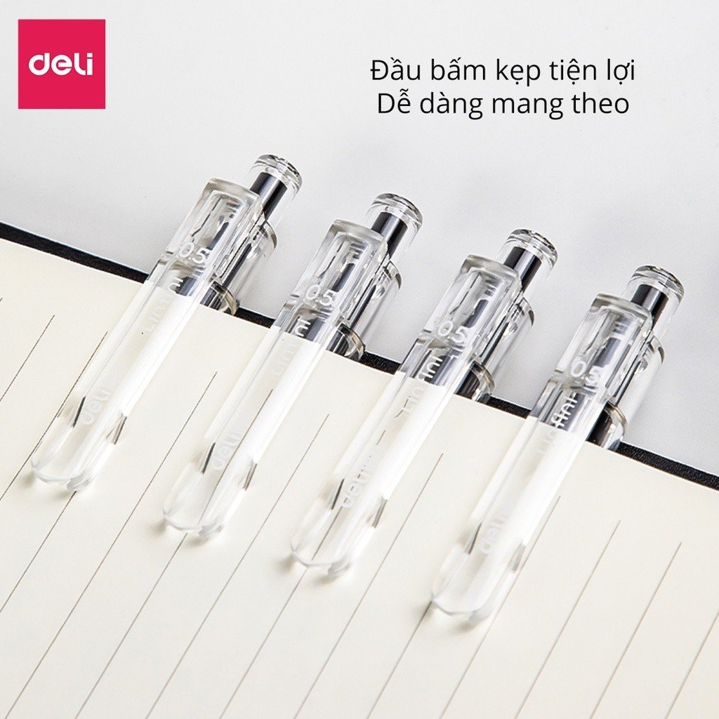 Bút bi gel bấm DelI A575 ngòi 0.5mm mực đều nét chữ đẹp - có ruột thay thế