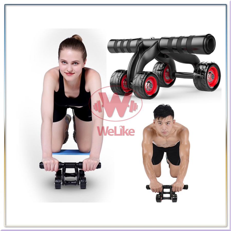 Con lăn tập cơ bụng Welike - Dụng cụ tập bụng tăng cơ giảm mỡ 2 4 bánh kèm thảm lót gối tập thể dục gym tại nhà hiệu quả