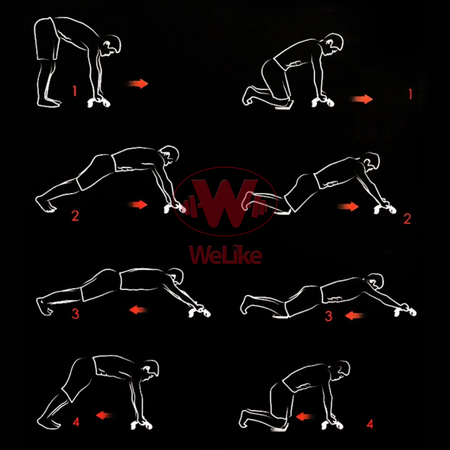 Con lăn tập cơ bụng Welike - Dụng cụ tập bụng tăng cơ giảm mỡ 2 4 bánh kèm thảm lót gối tập thể dục gym tại nhà hiệu quả