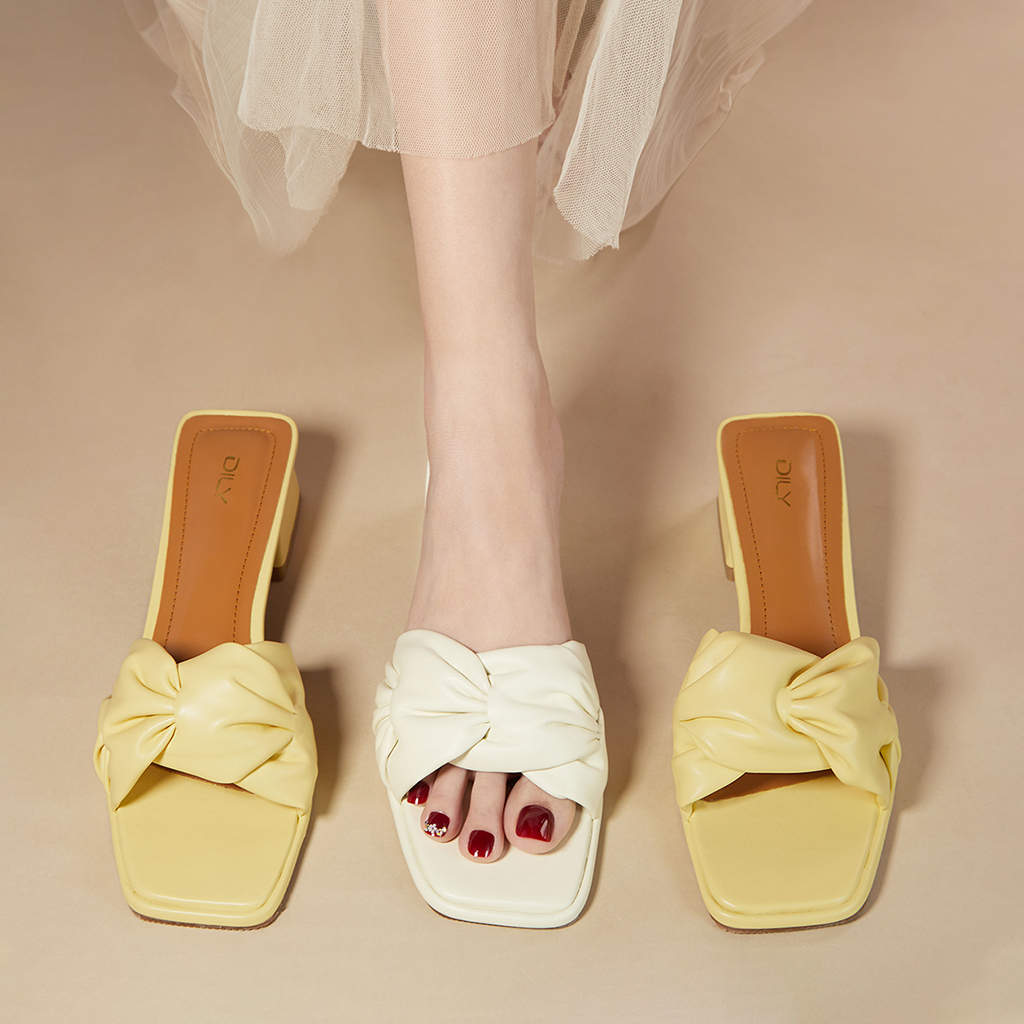 Dép guốc mũi vuông quai nhún trẻ trung, guốc gót vuông cao 4cm_AA0414