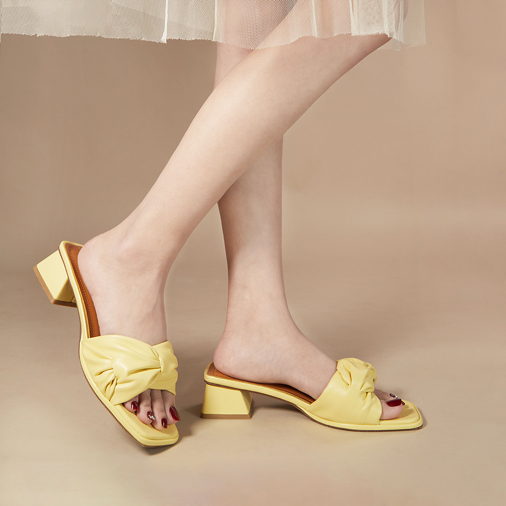 Dép guốc mũi vuông quai nhún trẻ trung, guốc gót vuông cao 4cm_AA0414