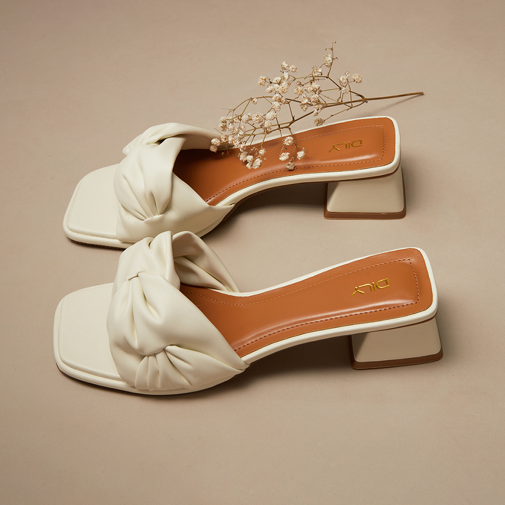 Dép guốc mũi vuông quai nhún trẻ trung, guốc gót vuông cao 4cm_AA0414