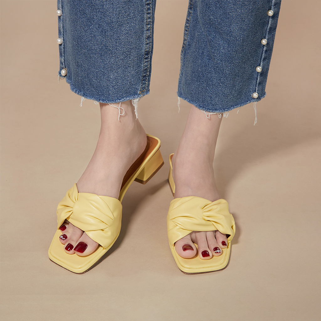 Dép guốc mũi vuông quai nhún trẻ trung, guốc gót vuông cao 4cm_AA0414