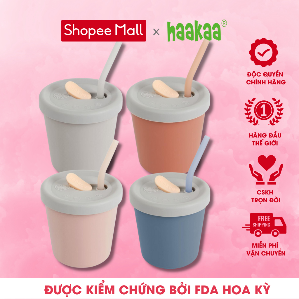 Cốc uống nước cho bé Haakaa. Chất liệu silicone cao cấp, an toàn. Không chứa BPA, PVC và phthalate