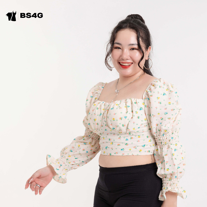 ÁO CROP HOA NHÍ TAY DÀI BIGSIZE - CR056