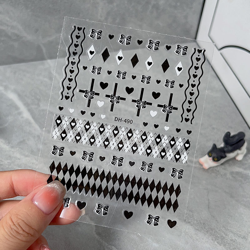 Sticker nail, miếng dán móng tay hình mèo, hình nơ, trái tim, bông hoa