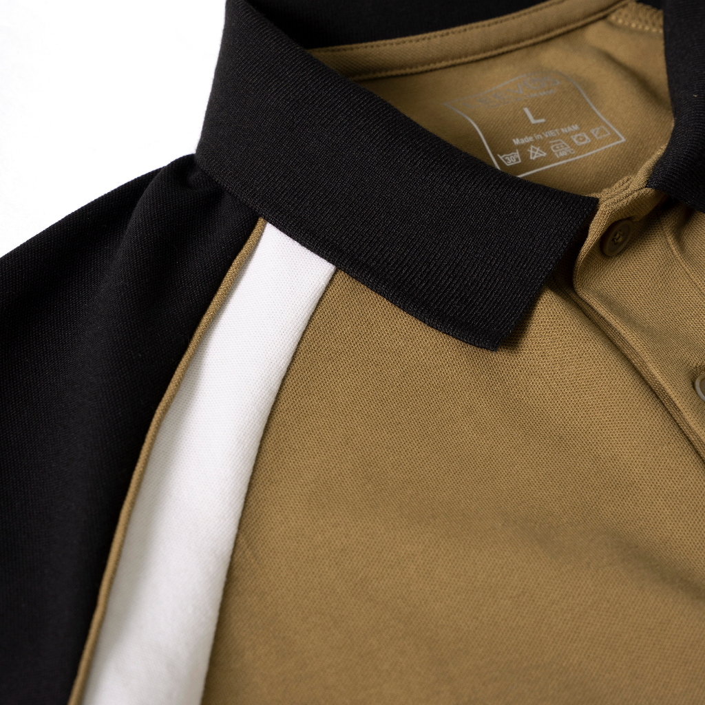 Áo Polo nam RUSH LEEVUS phối tay raglan, màu nâu, vải CVC cá sấu, form regular APL308