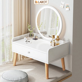 Bàn trang điểm ngồi bệt gương viền đèn led cảm ứng 1 chạm decor phòng kiểu Hàn thương hiệu Larot