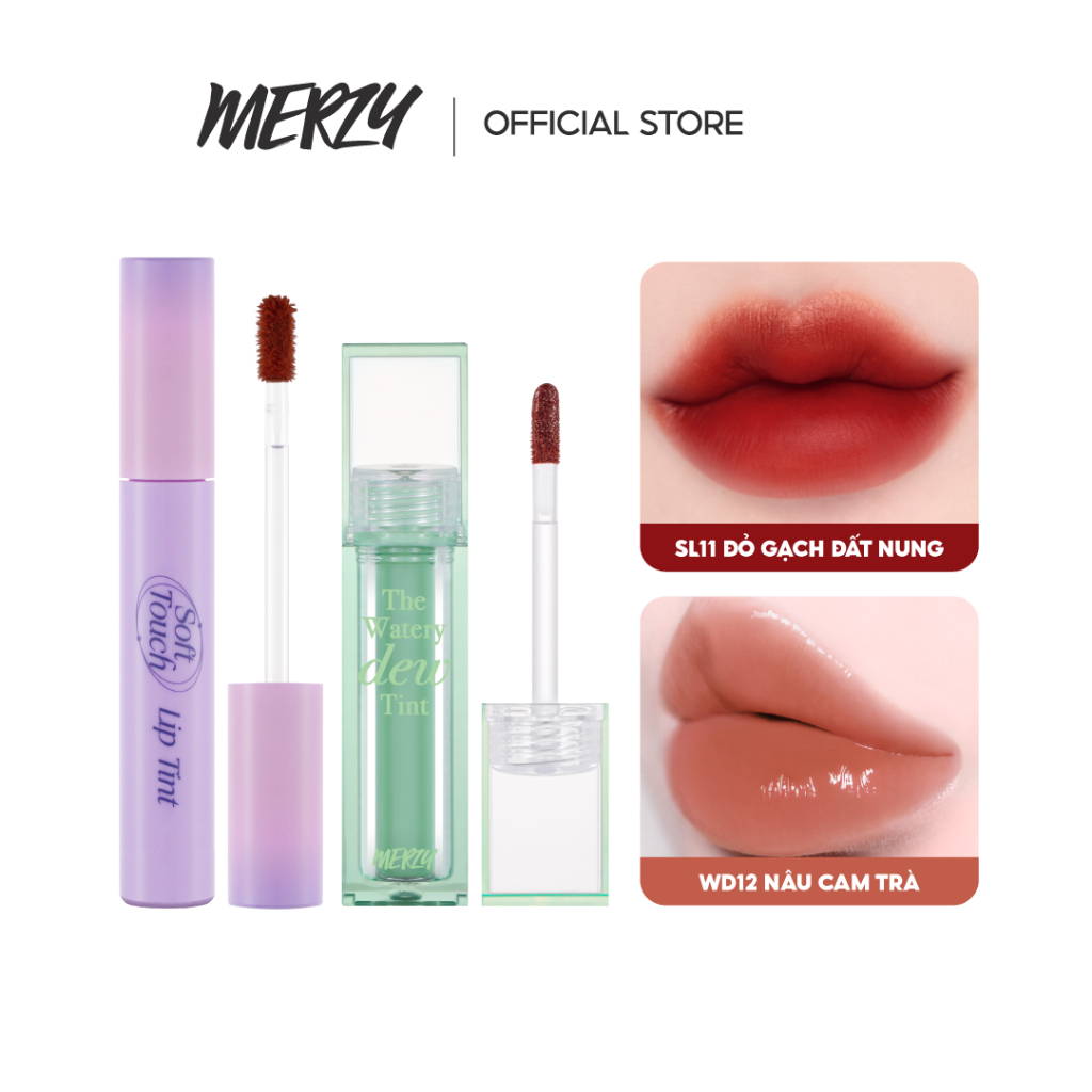 Combo 2 Son Kem Siêu Lì Merzy Soft Touch Lip Tint 3g (Ver 2) +  Son Tint Bóng Merzy The Watery Dew Tint 4g (Ver 3)