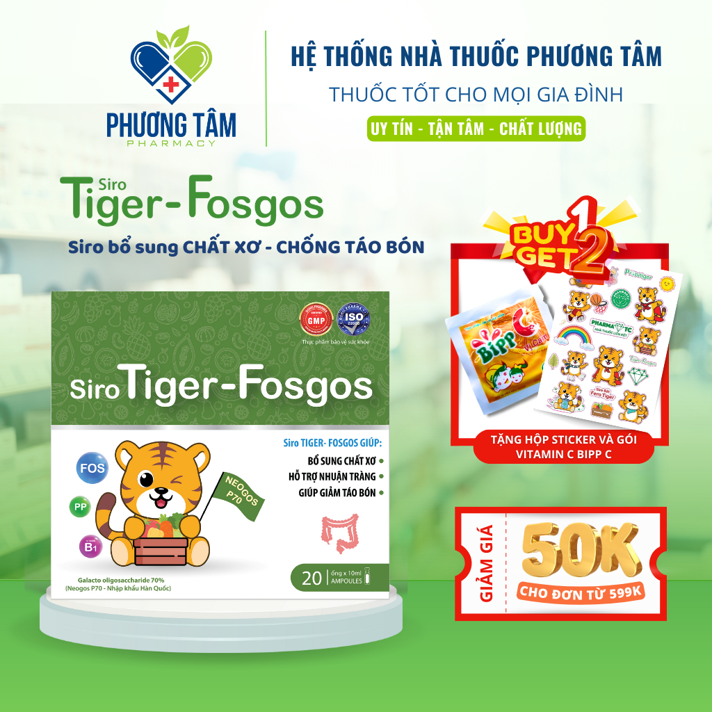 Siro Tiger Fosgos - Giúp nhuận tràng, giảm táo bón, bổ sung chất xơ cho trẻ nhỏ và mẹ bầu - 20 ống - NT Phương Tâm