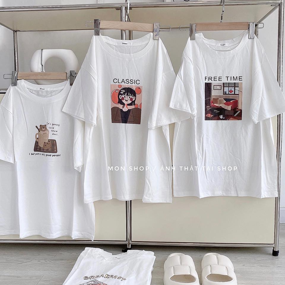Áo thun trắng in hình dễ thương